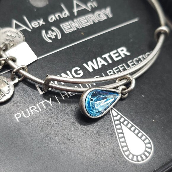 Alex And Ani Silver Living Water Bangle Bracelet With Blue Teardrop Charm - Picture 3 of 5